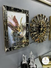 Bronz Renk İkili Mor Bulut Tablo Güneş Model Aynalı Saat Roma Rakam