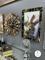 Bronz Renk İkili Mor Bulut Tablo Güneş Model Aynalı Saat