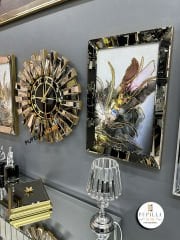 Bronz Renk İkili Mor Bulut Tablo Güneş Model Aynalı Saat