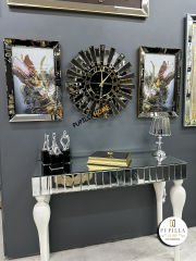 Bronz Renk İkili Mor Bulut Tablo Güneş Model Aynalı Saat