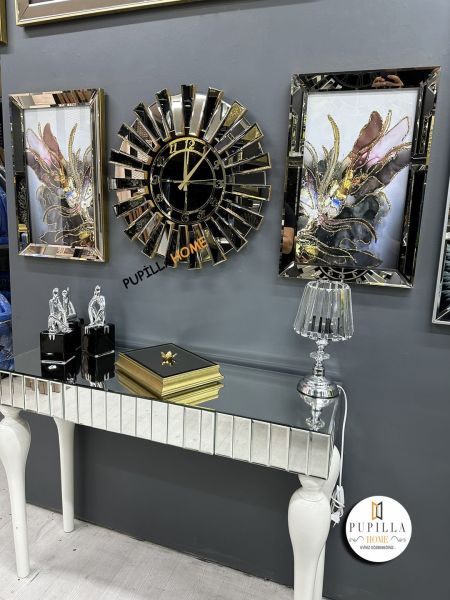 Bronz Renk İkili Mor Bulut Tablo Güneş Model Aynalı Saat Roma Rakam