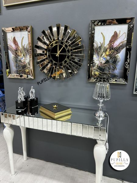 Bronz Renk İkili Mor Bulut Tablo Güneş Model Aynalı Saat Türkçe Rakam