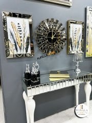 Bronz Renk Simli İkili Kuş Tüyü Tablo Güneş Model Aynalı Saat