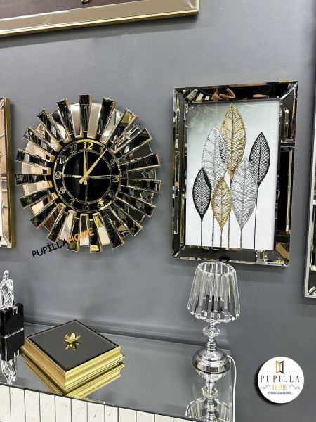 Bronz Renk Simli İkili Yeni Yaprak Tablo Güneş Model Aynalı Saat