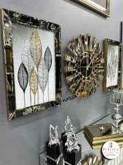 Bronz Renk Simli İkili Yeni Yaprak Tablo Güneş Model Aynalı Saat