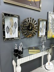 Bronz Renk Simli İkili Yeni Yaprak Tablo Güneş Model Aynalı Saat Roma Rakam