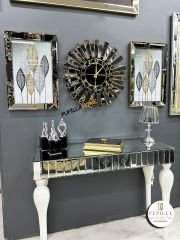 Bronz Renk Simli İkili Yeni Yaprak Tablo Güneş Model Aynalı Saat Roma Rakam