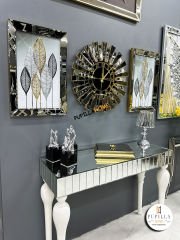 Bronz Renk Simli İkili Yeni Yaprak Tablo Güneş Model Aynalı Saat Roma Rakam