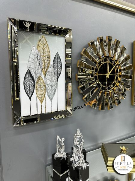 Bronz Renk Simli İkili Yeni Yaprak Tablo Güneş Model Aynalı Saat Türkçe Rakam
