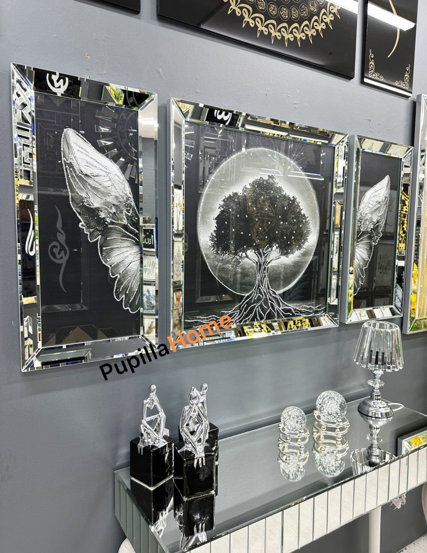 Gümüş Renk Üçlü Hayat Ağacı Tablo Set