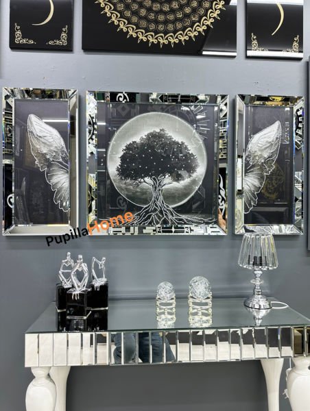 Gümüş Renk Üçlü Hayat Ağacı Tablo Set