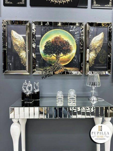 Gold Renk Üçlü Hayat Ağacı Tablo Set