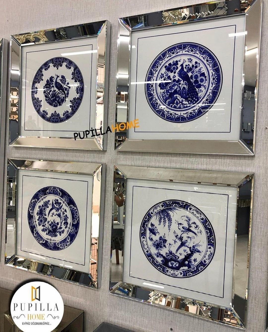 Gümüş Renk Altılı Bleu Blanc Aynalı Tablo Set