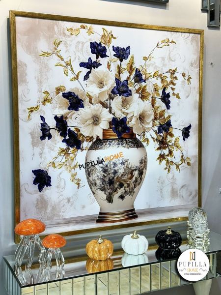 Mavi Çiçekli Vazo Model Kanvas Tablo