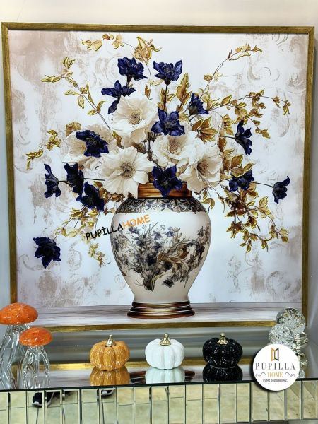 Mavi Çiçekli Vazo Model Kanvas Tablo