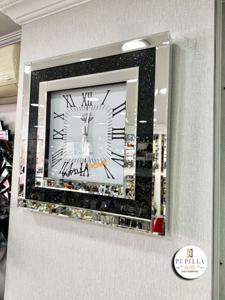 Simli Gümüş Renk Aynalı Saatı