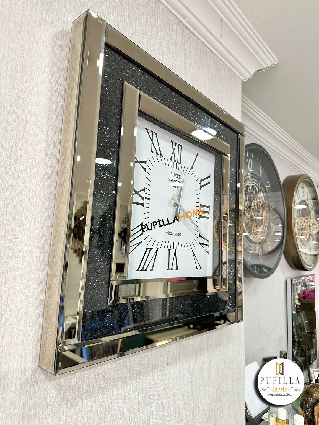 Simli Bronz Renk Aynalı Saat