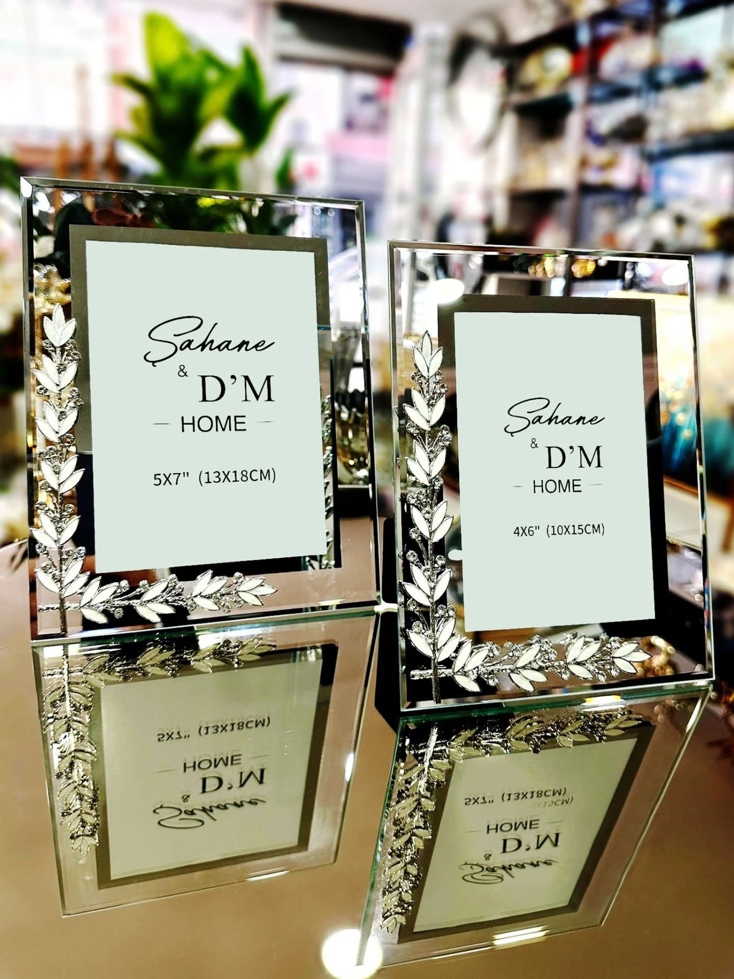 Çiçek Desenli Gümüş CAMLI  İKİLİ RESİM Çerçeve